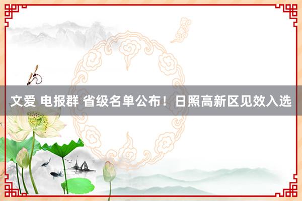文爱 电报群 省级名单公布！日照高新区见效入选