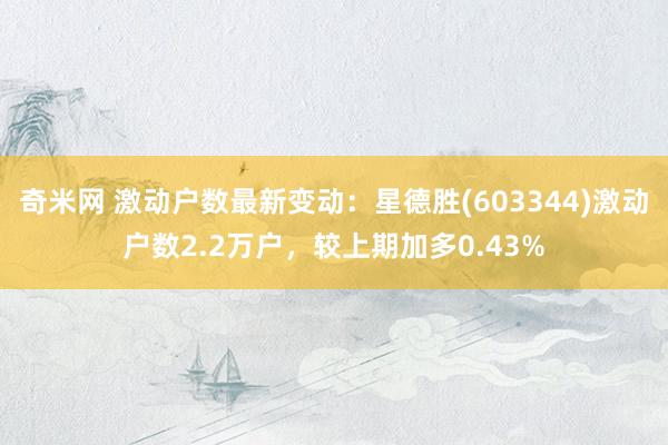 奇米网 激动户数最新变动：星德胜(603344)激动户数2.2万户，较上期加多0.43%