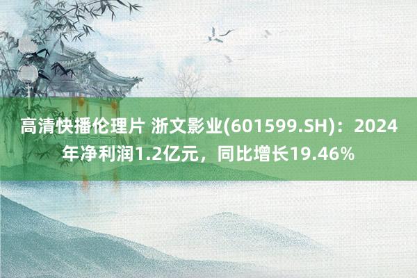 高清快播伦理片 浙文影业(601599.SH)：2024年净利润1.2亿元，同比增长19.46%