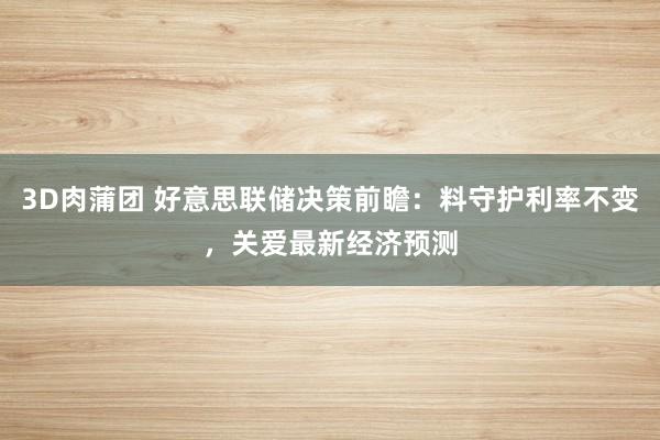 3D肉蒲团 好意思联储决策前瞻：料守护利率不变，关爱最新经济预测